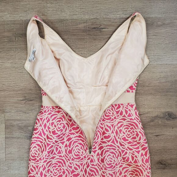 Maggy London Pink Floral Empire Waist Sheath Dress 4 Preppy Career Party Barbie - Picture 10 of 13